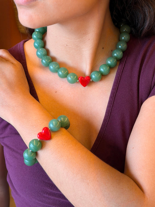 Collar Jade Verde con Corazón