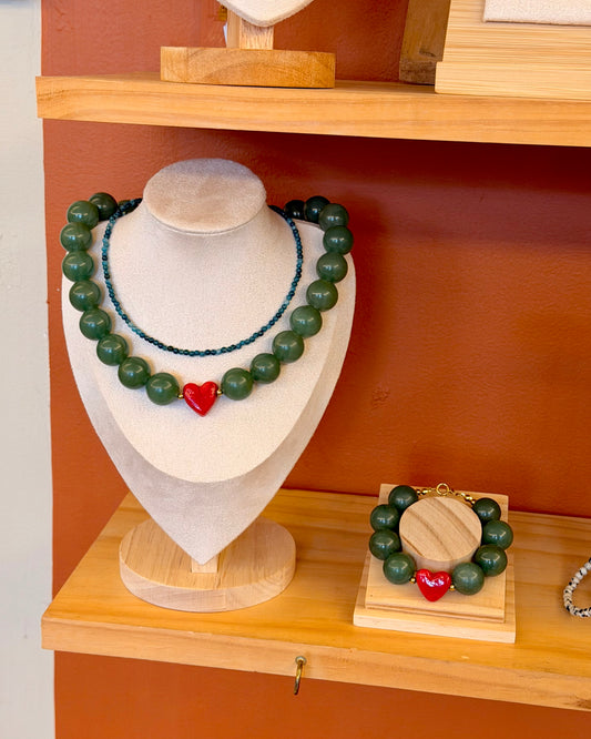 Pulsera Jade Verde con Corazón
