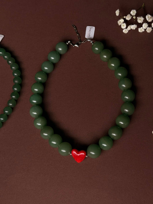 Collar Jade Verde con Corazón