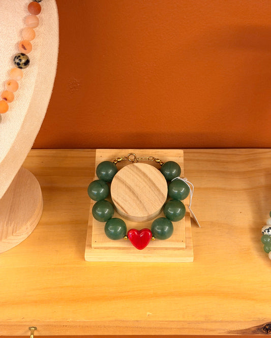 Pulsera Jade Verde con Corazón