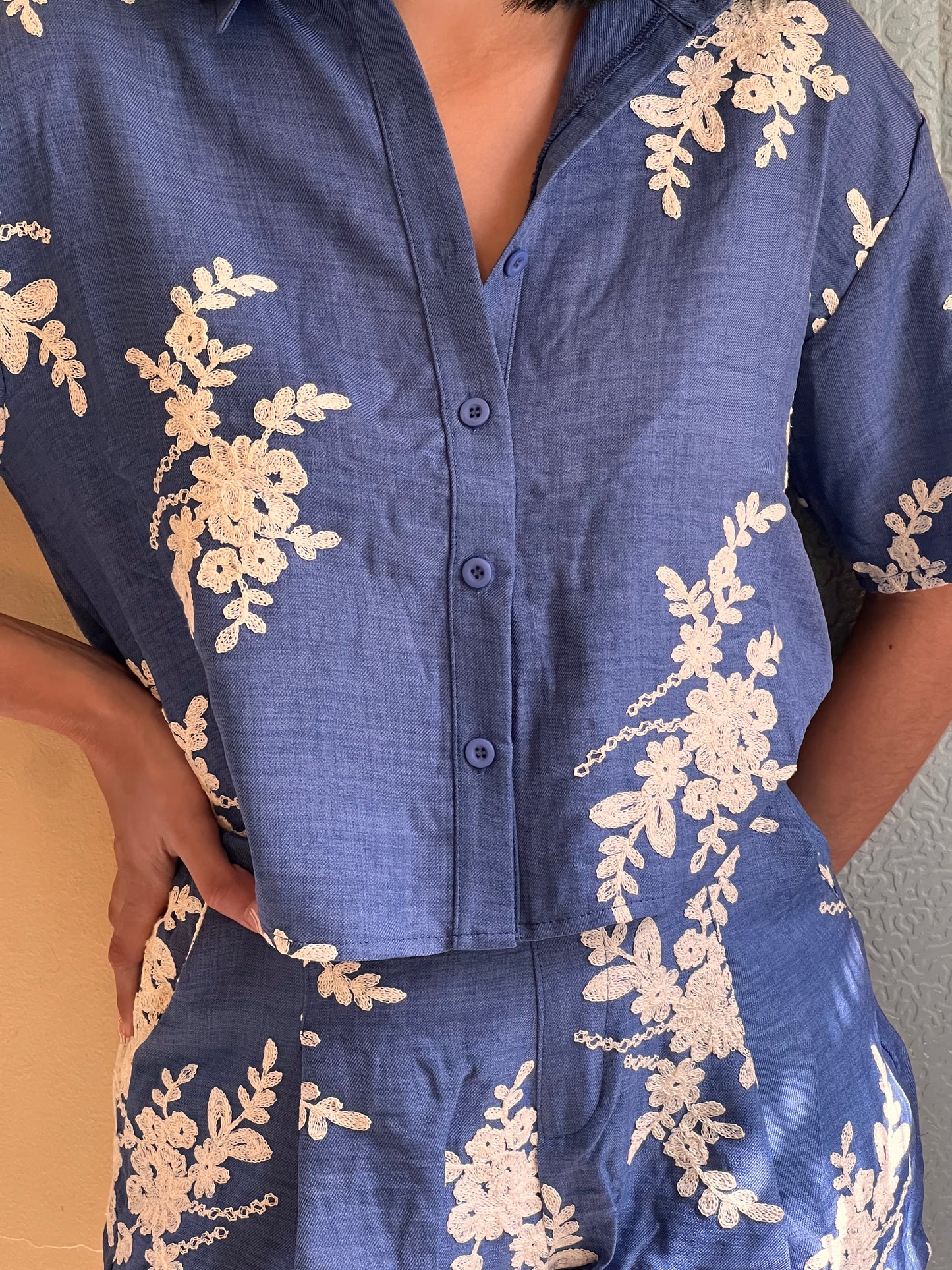 Conjunto de lino bordado